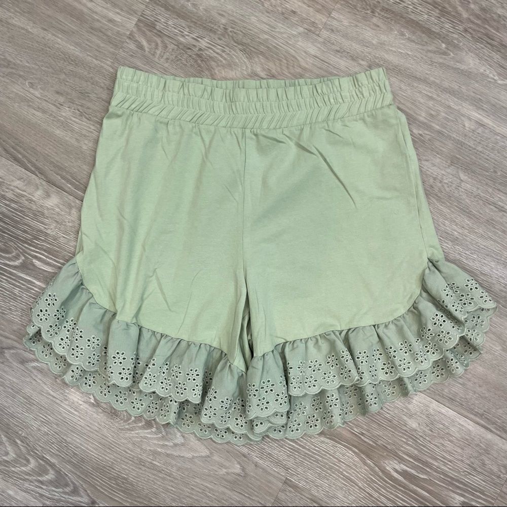 Vero moda Olive Cotton Shorts Ruffle Hem High Waist Comfy and Soft Cotton